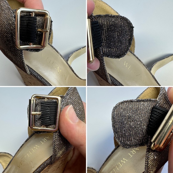 Stuart Weitzman Lineone Pyrite Nocturn Wedge Sandal Dark Silver Glitter Sparkle - Picture 11 of 16